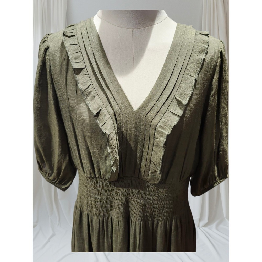 J GEE Womens Petite-XL Dress Gold Tiered Ruffle Peasant Cottage Farm Boho Smock - Picture 3 of 12